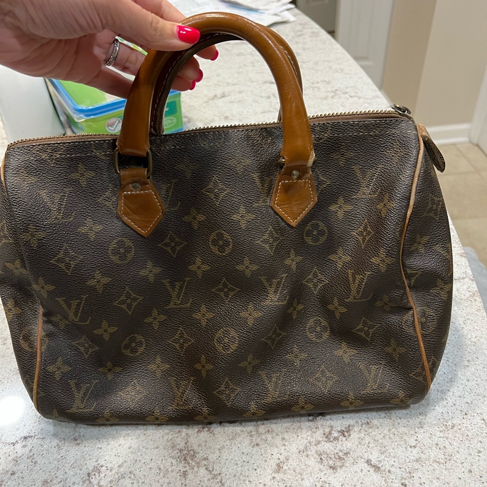 Louis Vuitton Brown Monogram Speedy Tote with Tan Handles